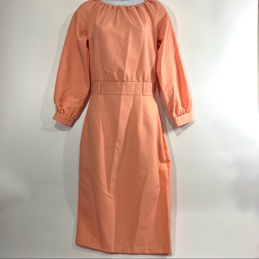 Dioni Orange Coral Long Sleeve Midi Dress